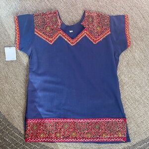 vintage artisanal kurti w/ mirror work embroidery short sleeve adult petite kid